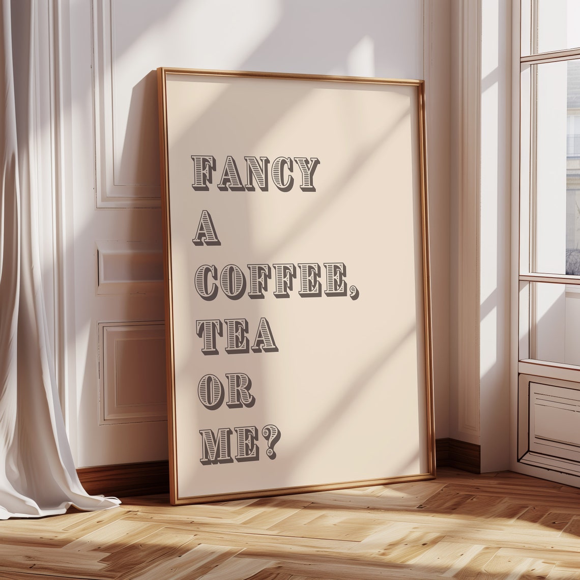 Fancy a Coffee Tea or Me Funny Beige Vintage Kitchen Quote Poster - Image 3