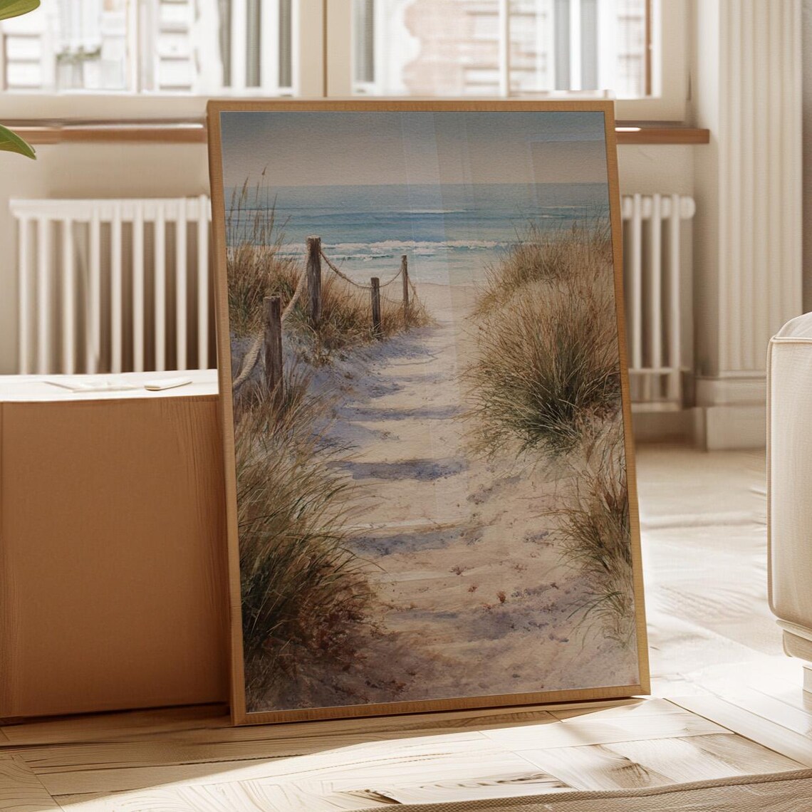 Serene Beach Dune Path Watercolor Ocean Coast Landscape Poster