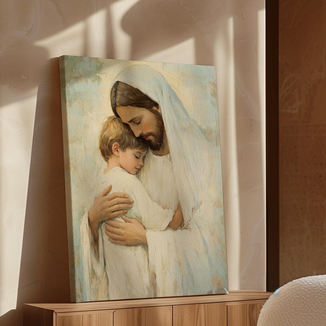 Jesus Hugging Child, Christian Inspirational Art