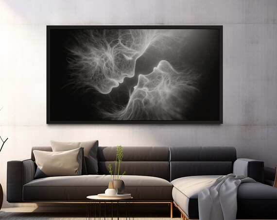 Lovers Art Ethereal Embrace Abstract Couple Canvas Paintings Romantic Black And White Love Bedroom Wall Ready To Hang