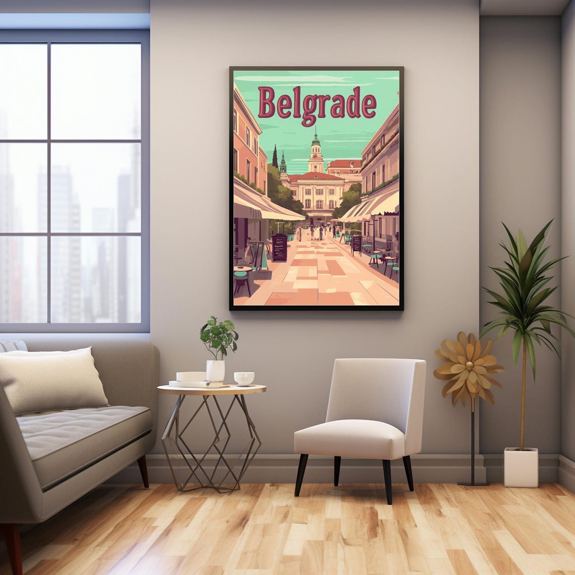 Belgrade A Vibrant Street Scene With Charming Architecture And Caf Culture Art Print For Instant - Image 3