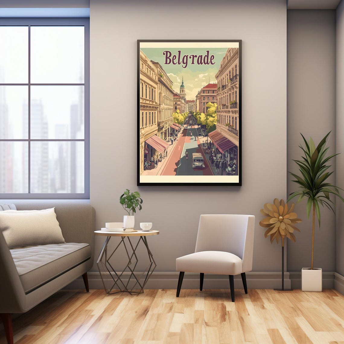 Belgrade Street Scene A Vibrant Tram Ride Through Elegant Architecture In A Nostalgic Travel Poster Style - Image 2