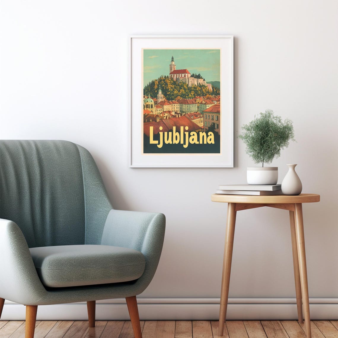 Vintage Ljubljana Illustration Nostalgic Travel Poster With Castle And Rooftops Wall Art - Image 2