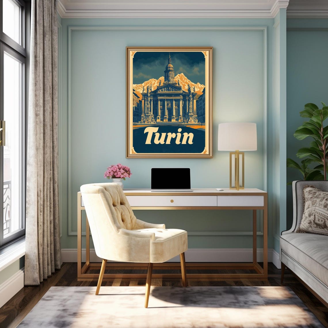 Vintage Turin Poster Neoclassical Architecture With Mountains Instant For Wall Art Decoration - Image 2