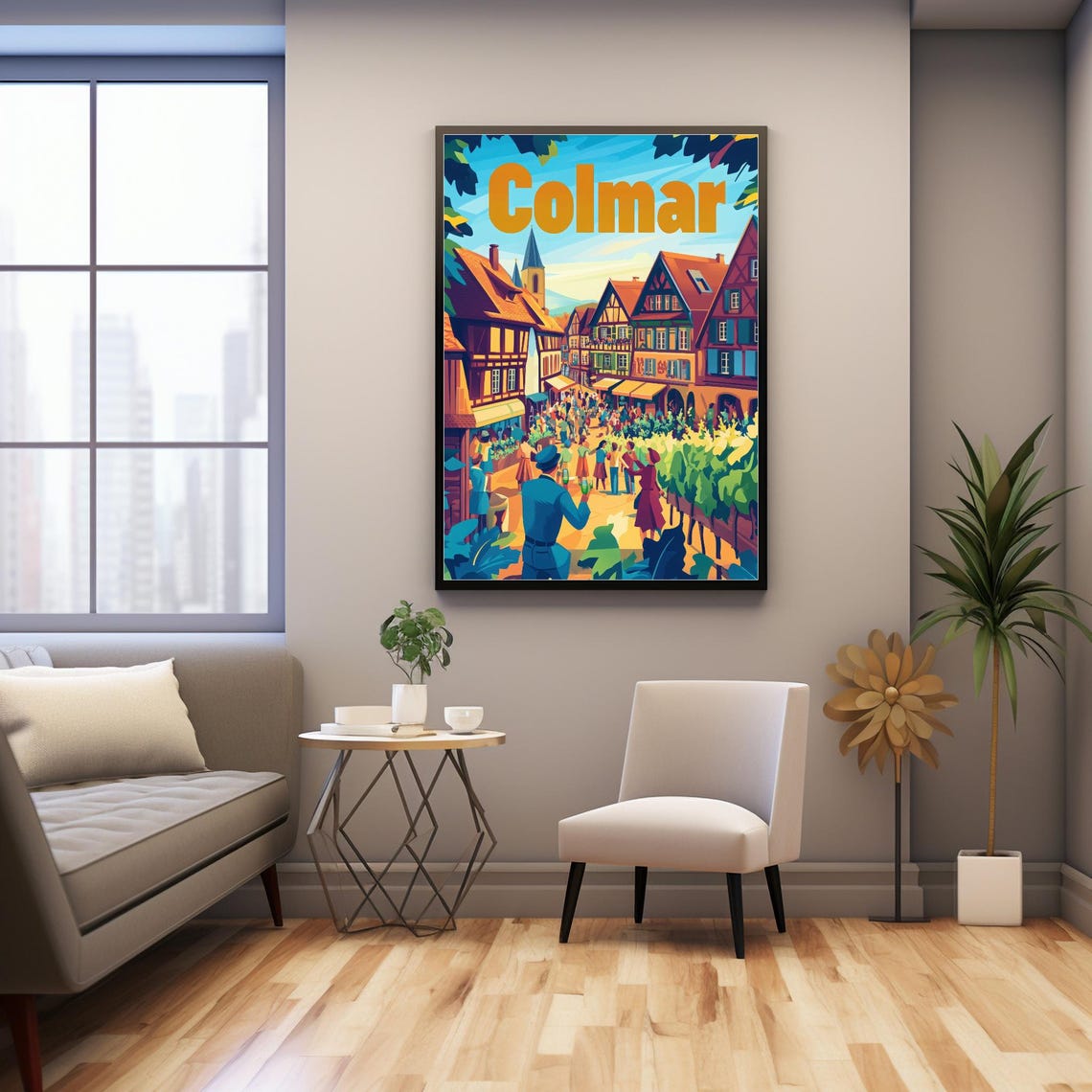 Colmar A Vibrant Illustration Of A Picturesque Town With Charming Architecture And A Bustling Square Scene - Image 3