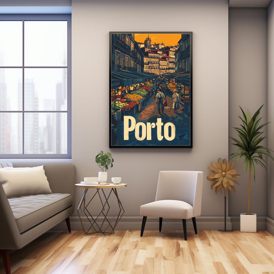 Porto Market Scene At Sunset Vibrant Art Print Of Traditional Portuguese Culture And Lively Marketplace - Image 2