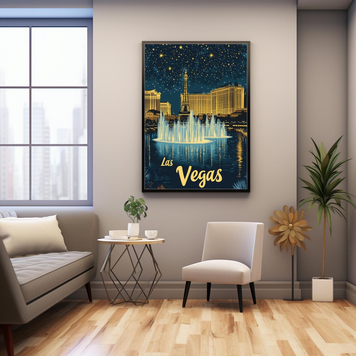 Las Vegas Night Skyline With Fountain Display Art - Image 2