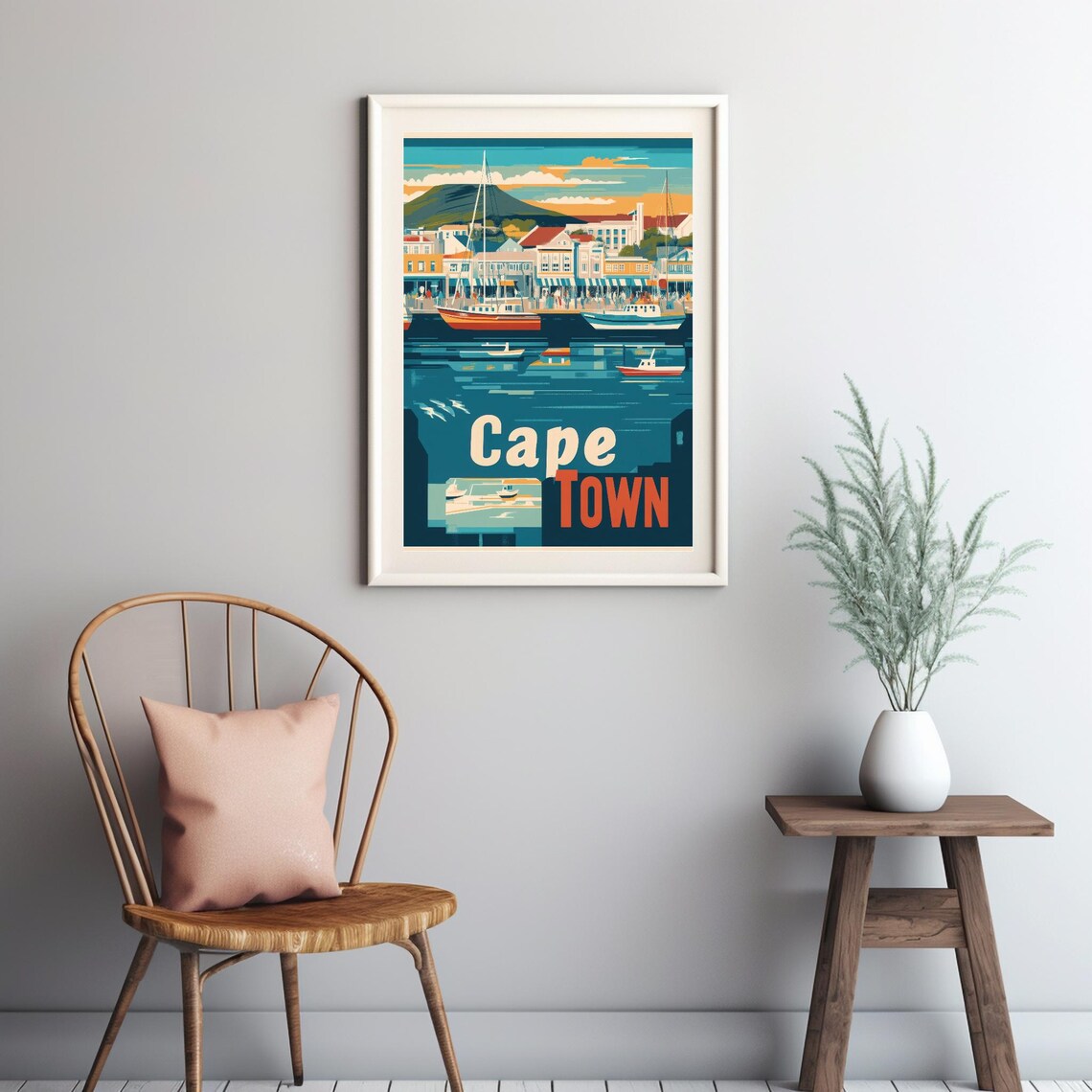 Cape Town Waterfront Scene, Retro Flat Design - Image 2