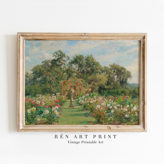Spring Landscape Painting Art Print, Vintage Farmhouse