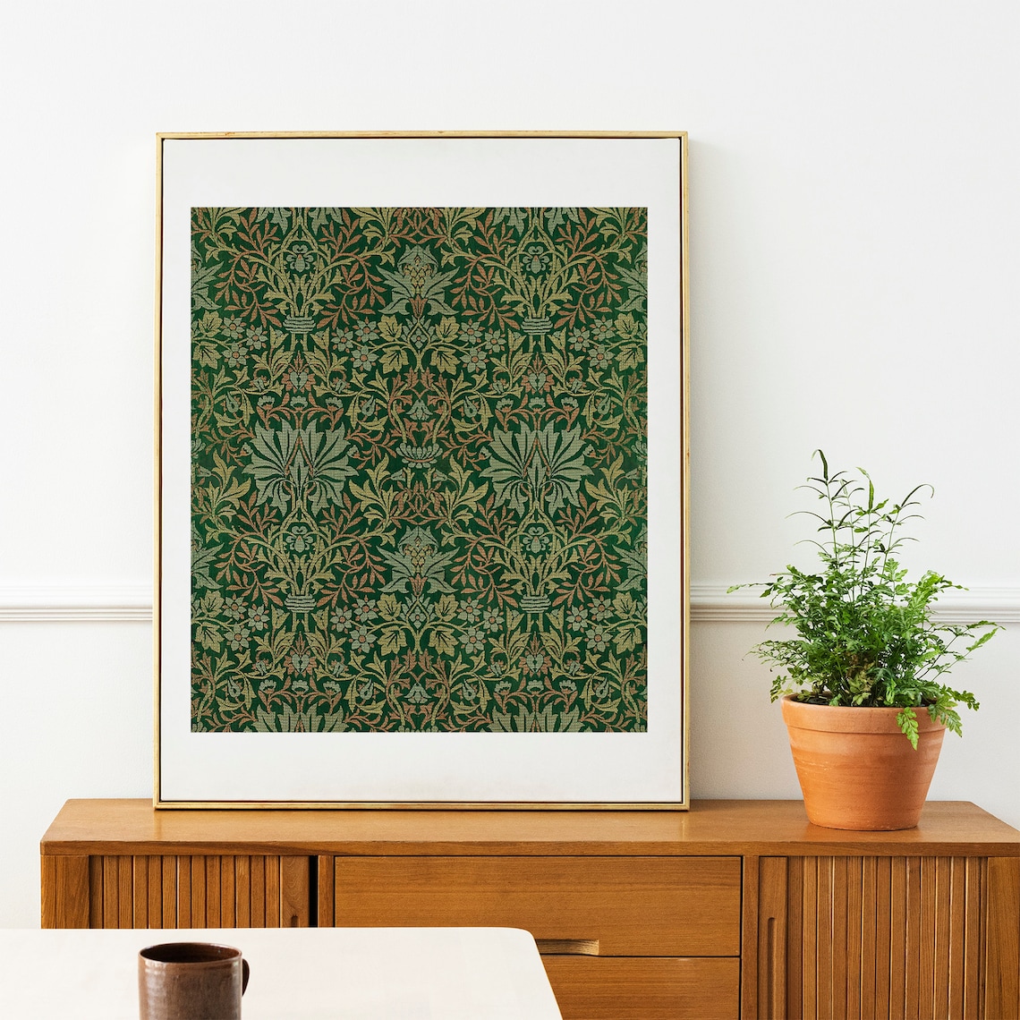 Green Vintage Tapestry Pattern Art Print, Rustic Textile - Image 2