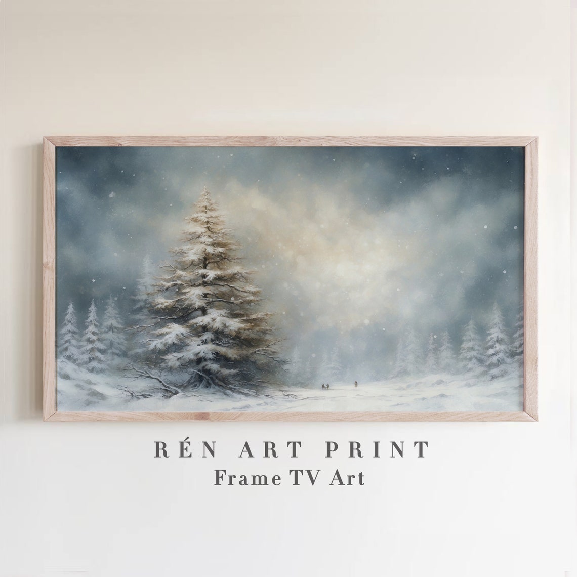 Dramatic Snowy Pine under Moody Night Sky Winter Frame TV Art Poster