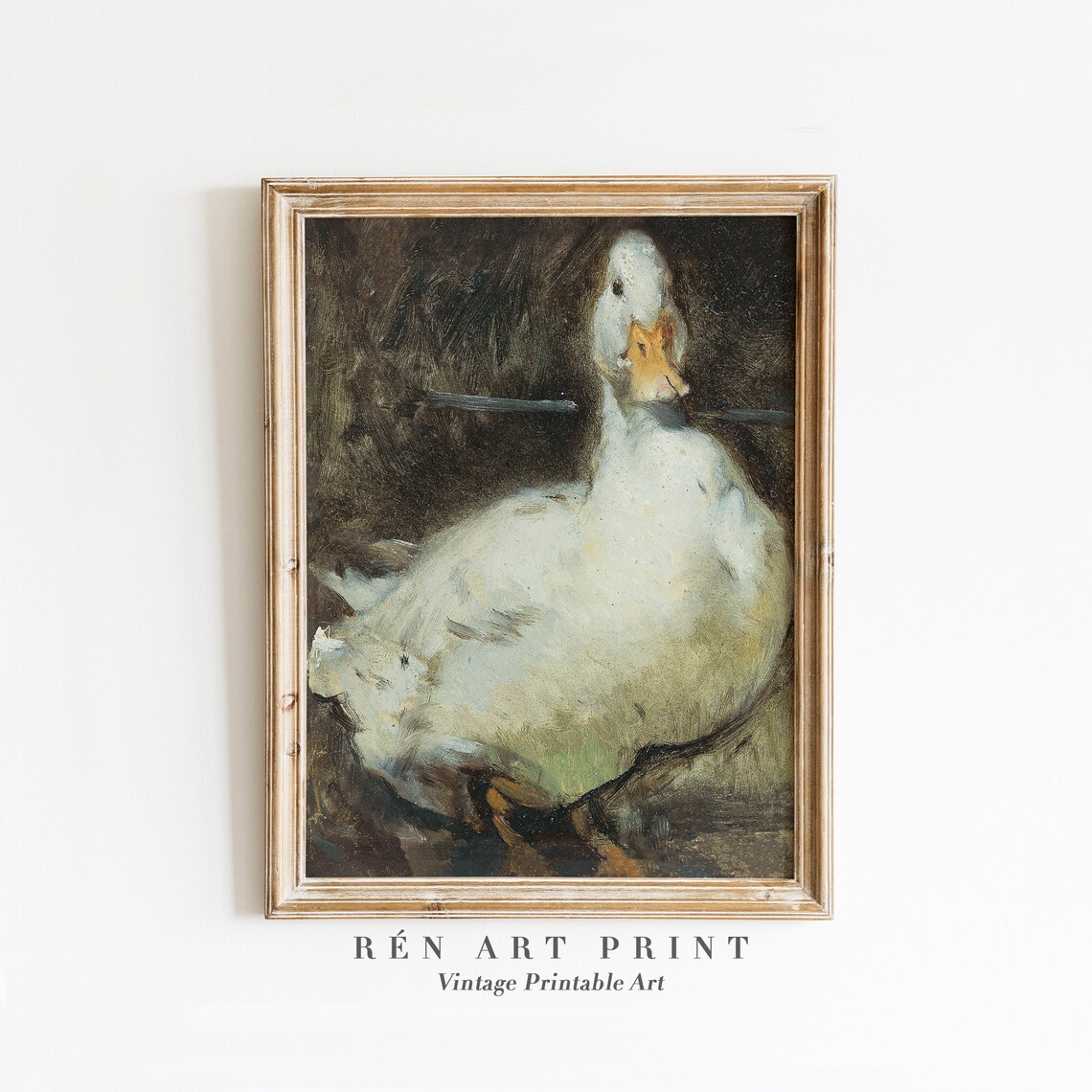 White Duck Vintage Impressionist Animal Portrait Oil Painting Print