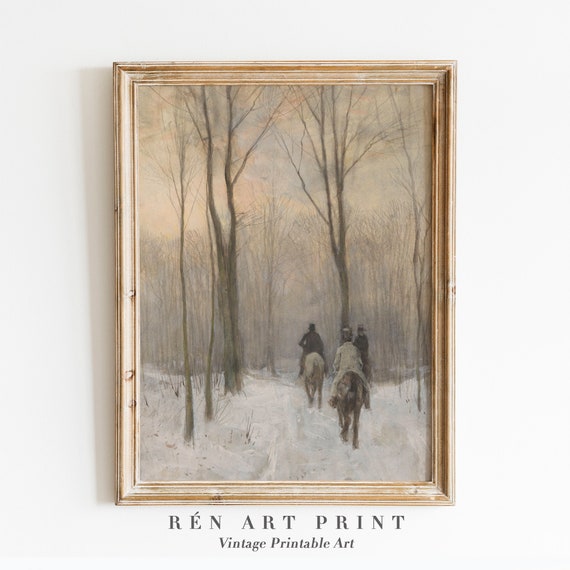 Winter Landscape Vintage Farmhouse Christmas Art Print