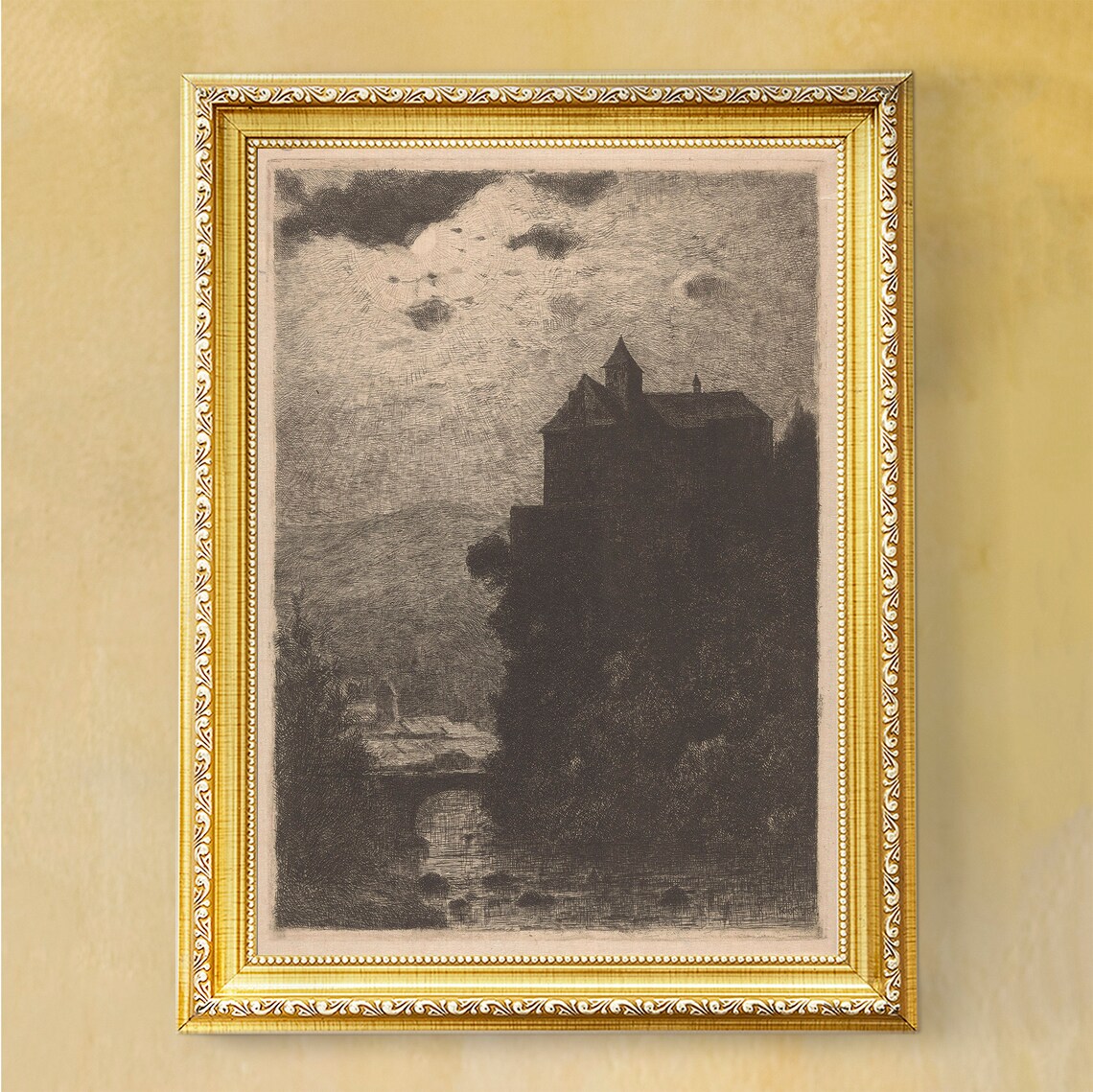 Vintage Moody Castle Gothic Halloween Art Print - Image 2