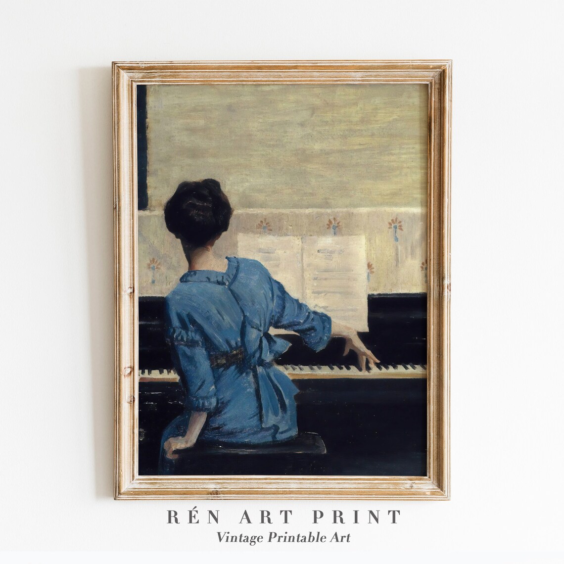 Antique Pianist Painting Vintage Woman Portrait Art Print