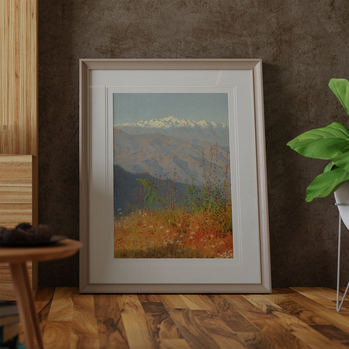 Snowcapped Peaks Wildflower Meadow Vintage Mountain Art Print - Image 2
