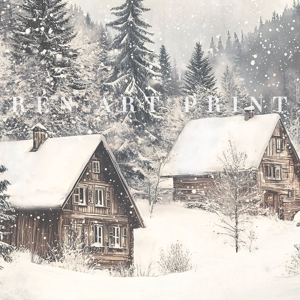 Rustic Winter Landscape Print, Farmhouse Christmas Decor - Image 3