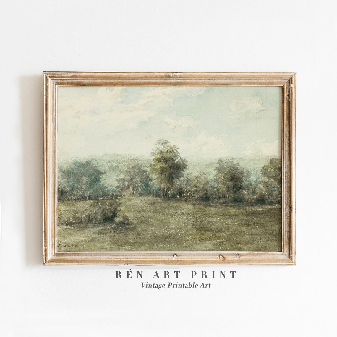 Soft Pastel Misty Green Spring Meadow Countryside Vintage Wall Art
