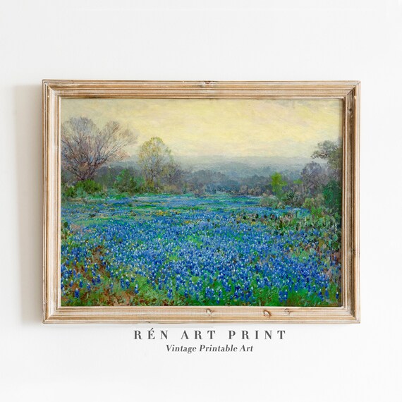 Bluebonnet Field Vintage Spring Blue Wildflower Meadow Art Poster