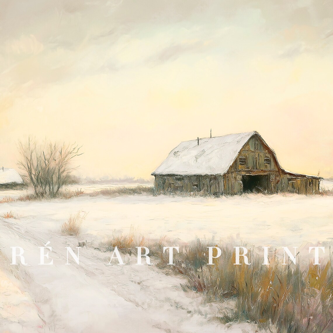 Farmhouse Winter Wall Art, Vintage Snowy Scenery - Image 3