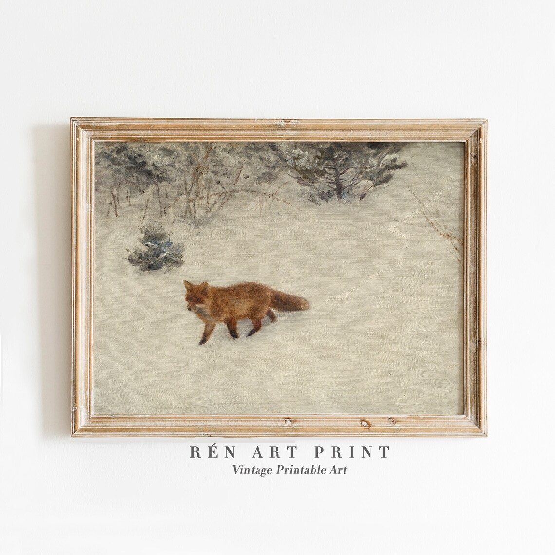 Fox In Winter Painting, Vintage Rustic Art Print