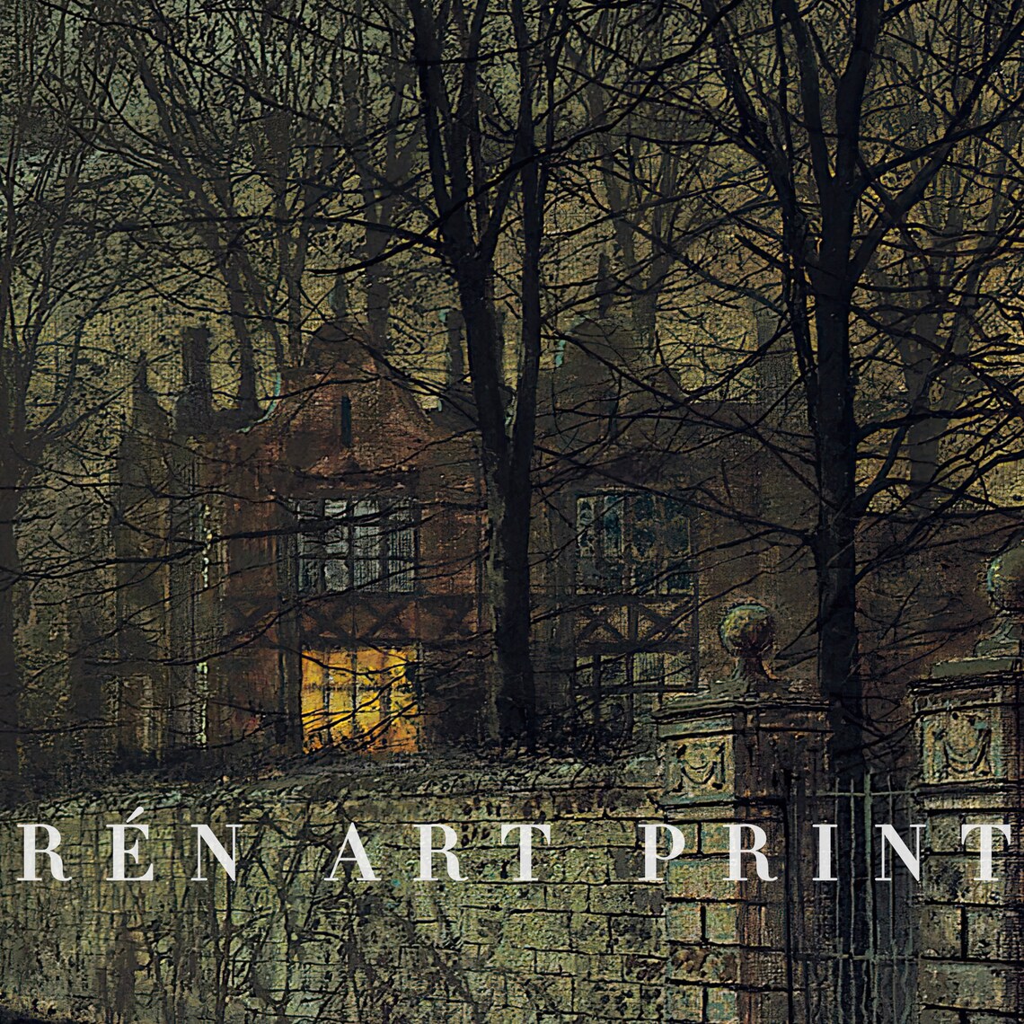 Moody Landscape Painting, Vintage Moonlight Art Print - Image 3