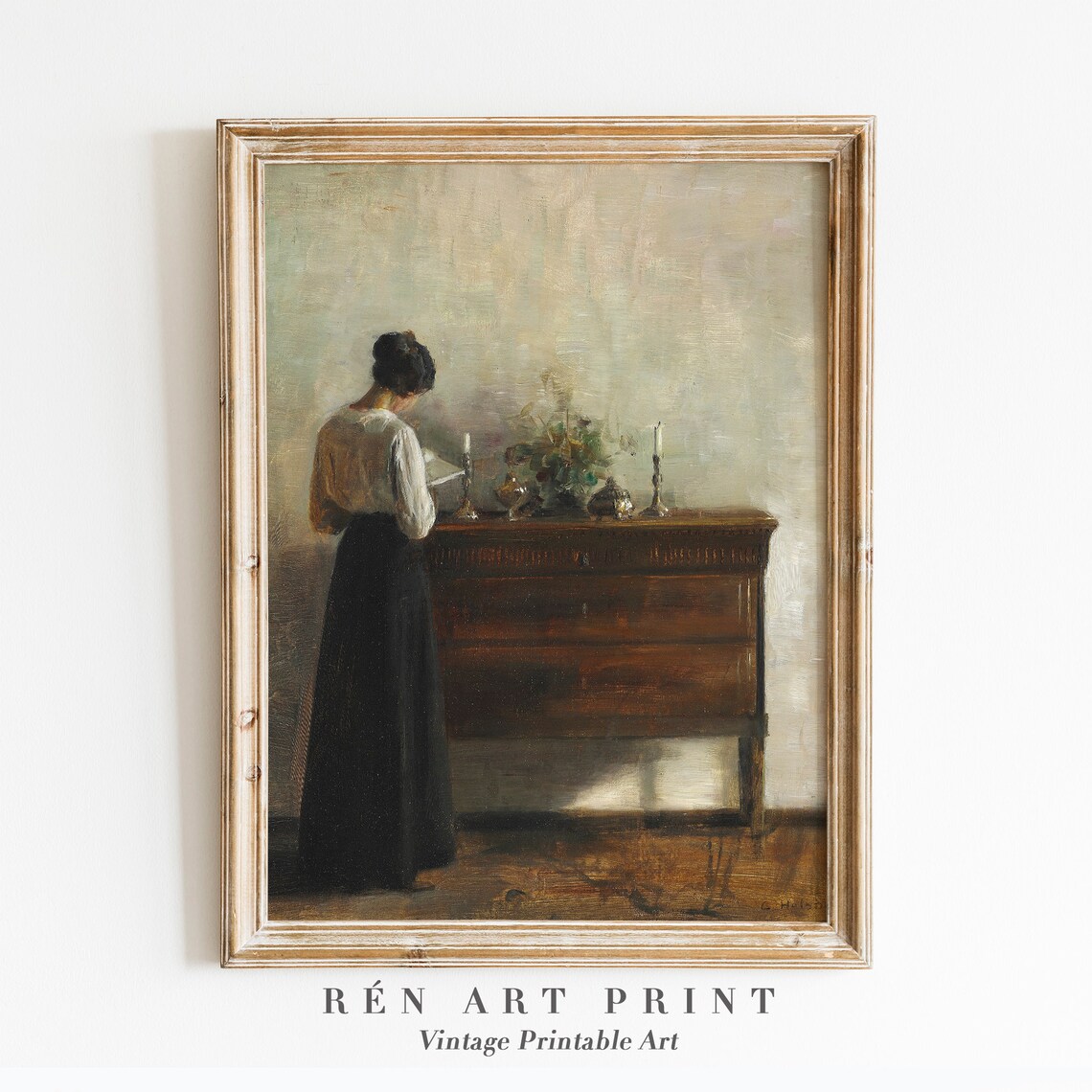 Vintage Woman Reading Portrait, Light Academia Art Print