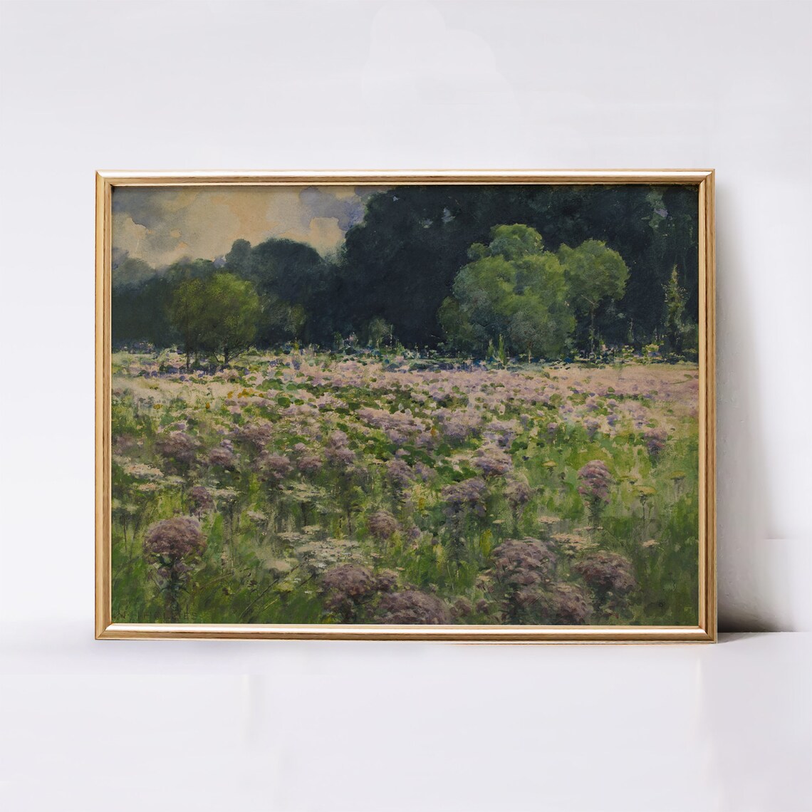 Wildflower Meadow at Dusk Impressionist Landscape Oil Painting Print - Image 2