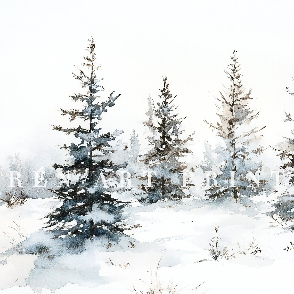 Snowy Pine Tree Vintage Winter Forest Art Print - Image 3