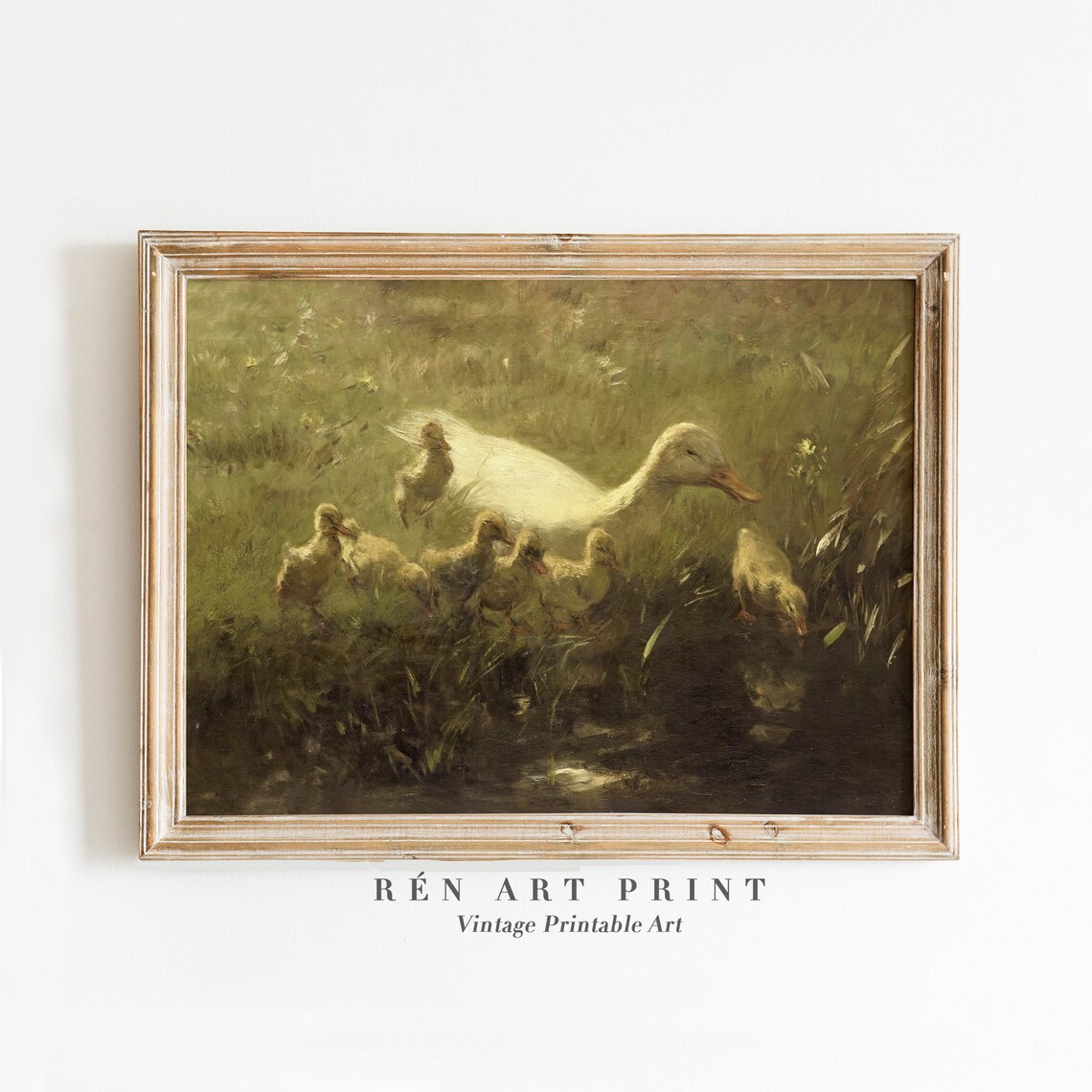 Vintage Duck Spring Scenery Antique Nursery Art Print
