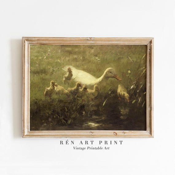 Vintage Duck Spring Scenery Antique Nursery Art Print