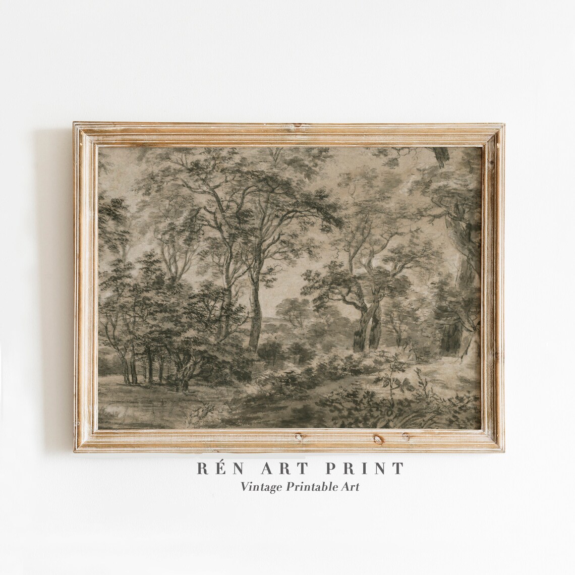 Vintage Sketch Print, Woodland Landscape Art