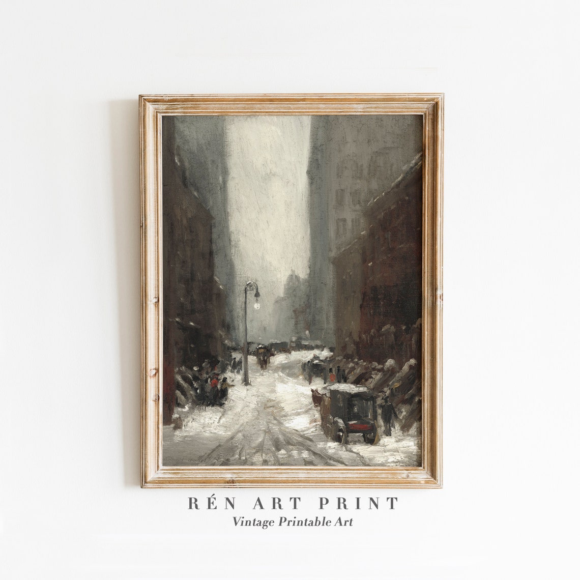 Moody Snowy Night Street with Lamppost Impressionist Art Print - Image 3