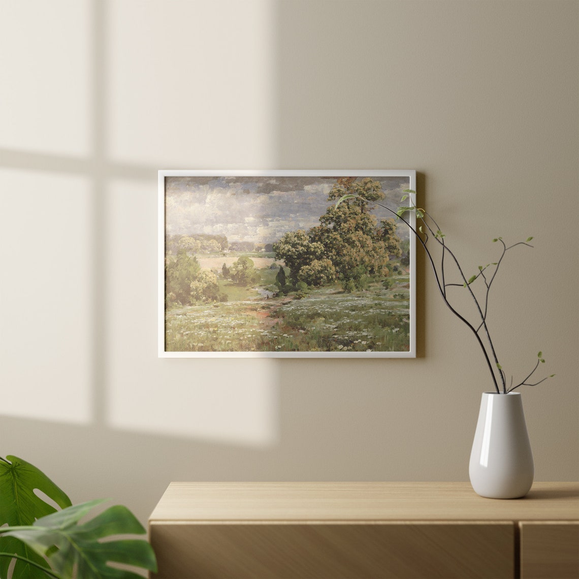 Antique Spring Landscape Meadow Wildflowers Stream Vintage Poster - Image 2