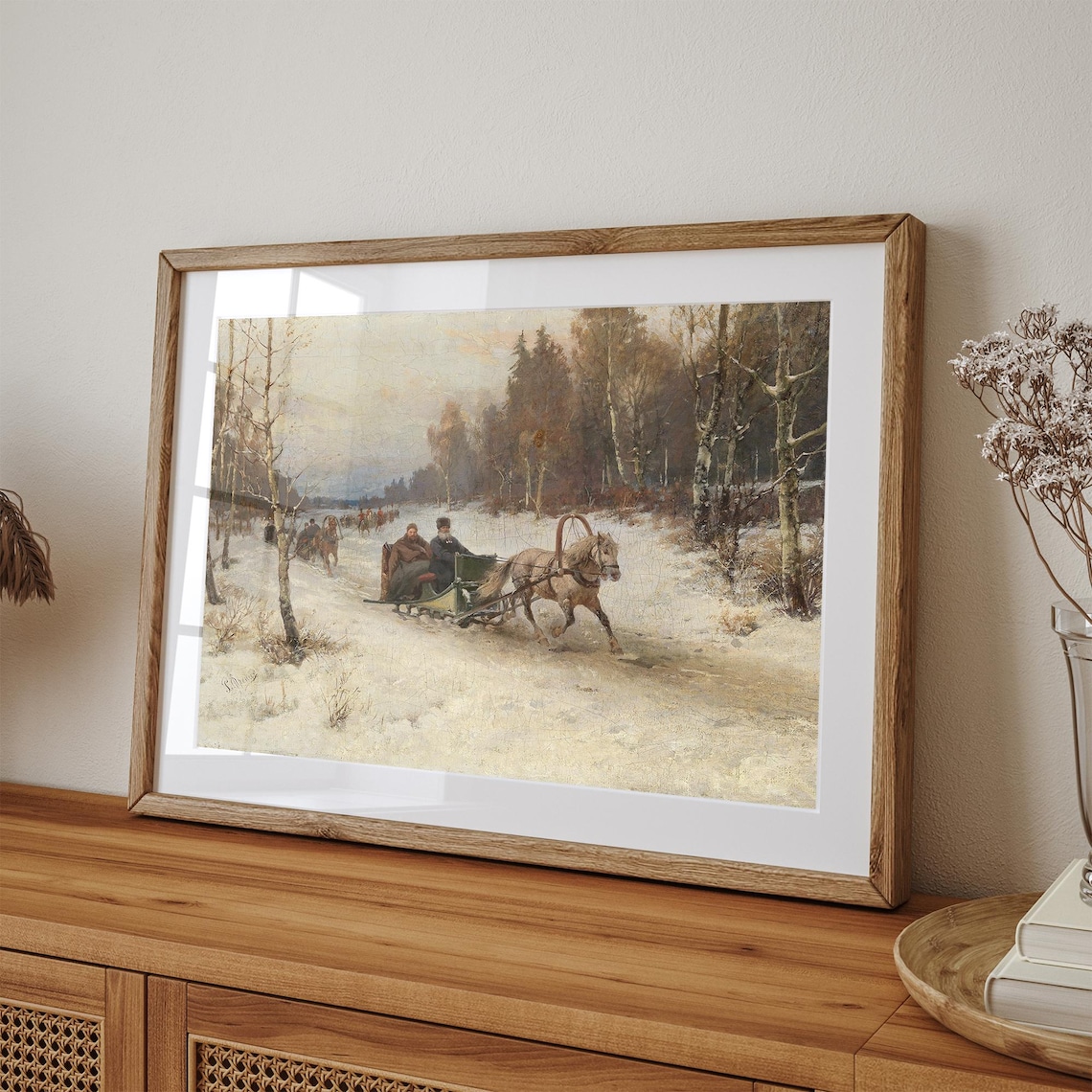 Vintage Sleigh Riding Print, Winter Landscape - Image 2