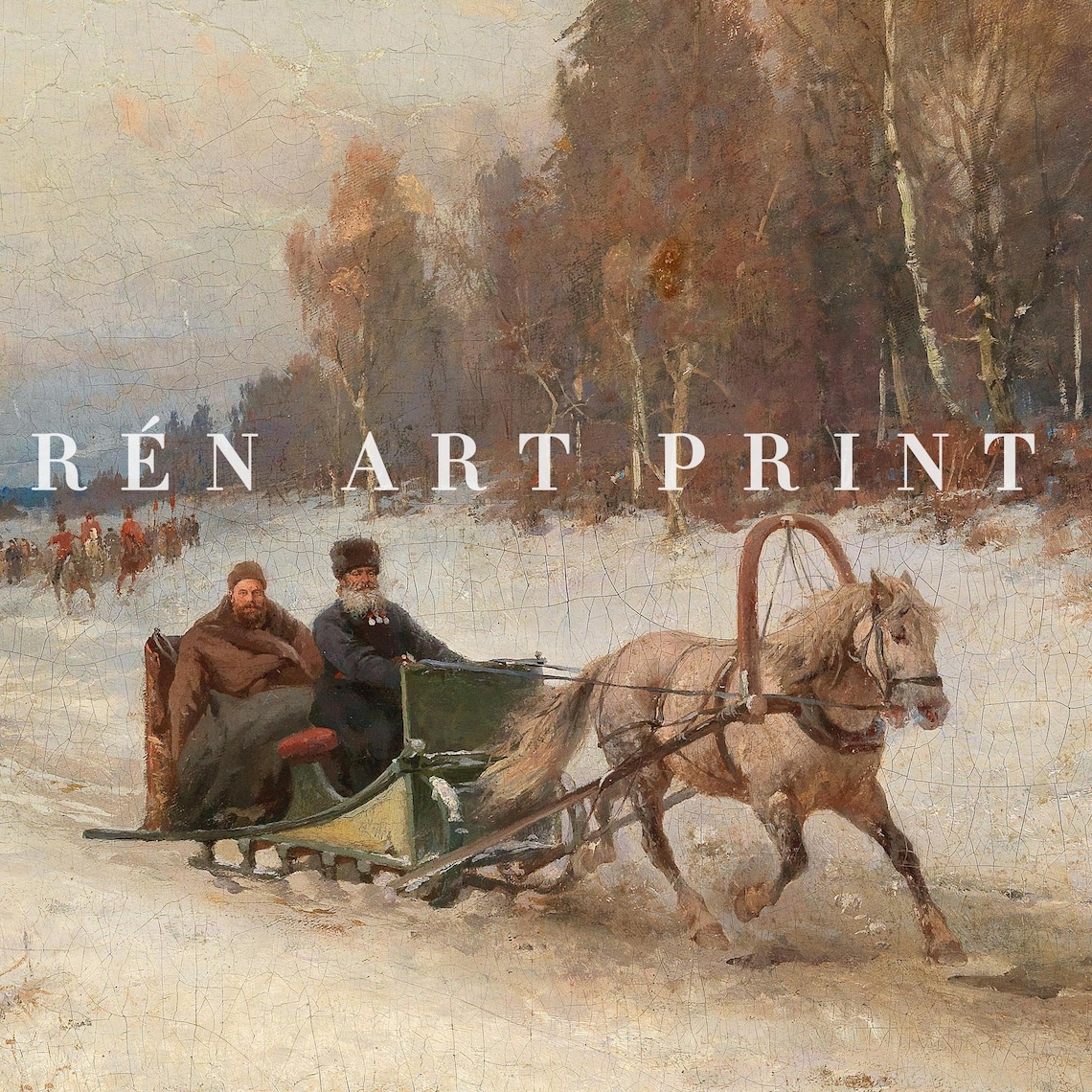 Vintage Sleigh Riding Print, Winter Landscape - Image 3
