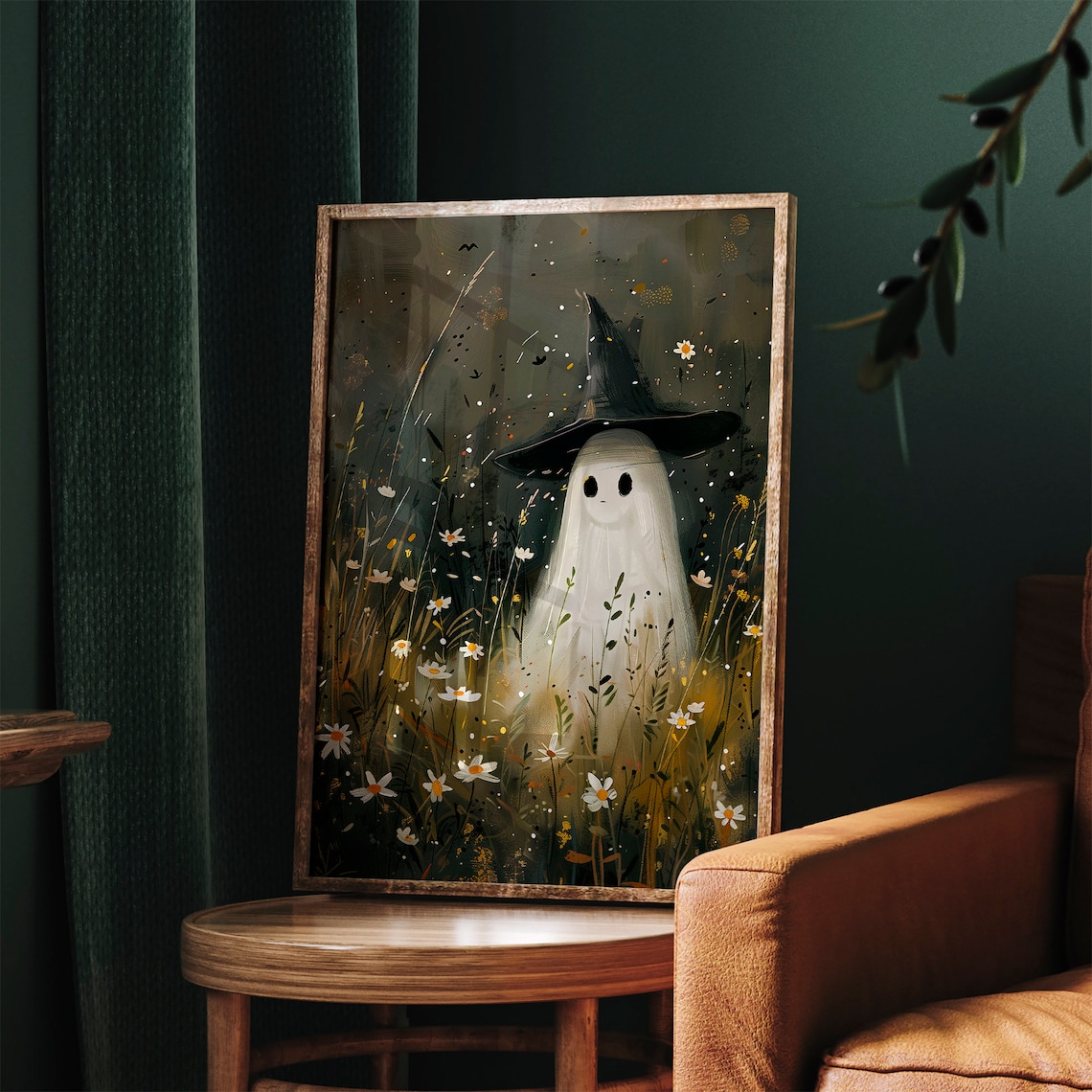 Cute Ghost Halloween Wall Art, Floral Print - Image 2