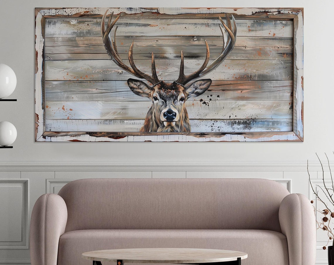 Majestic Stag Antlers Rustic Barn Wood Cabin Hunting Wall Art Poster