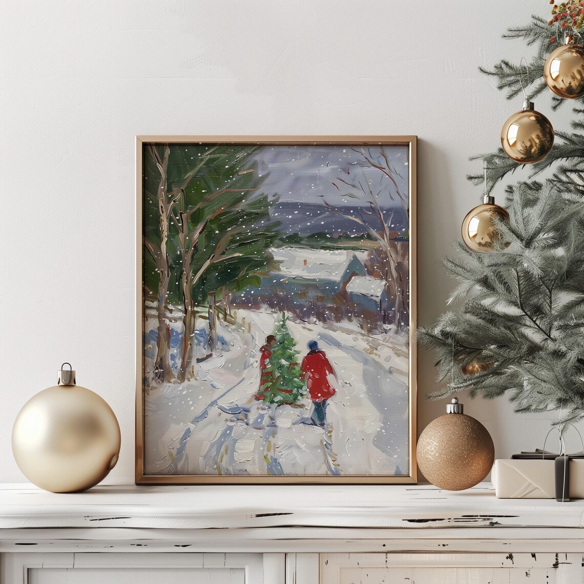 Taking Our Tree Home - Christmas Art Print - Image 4