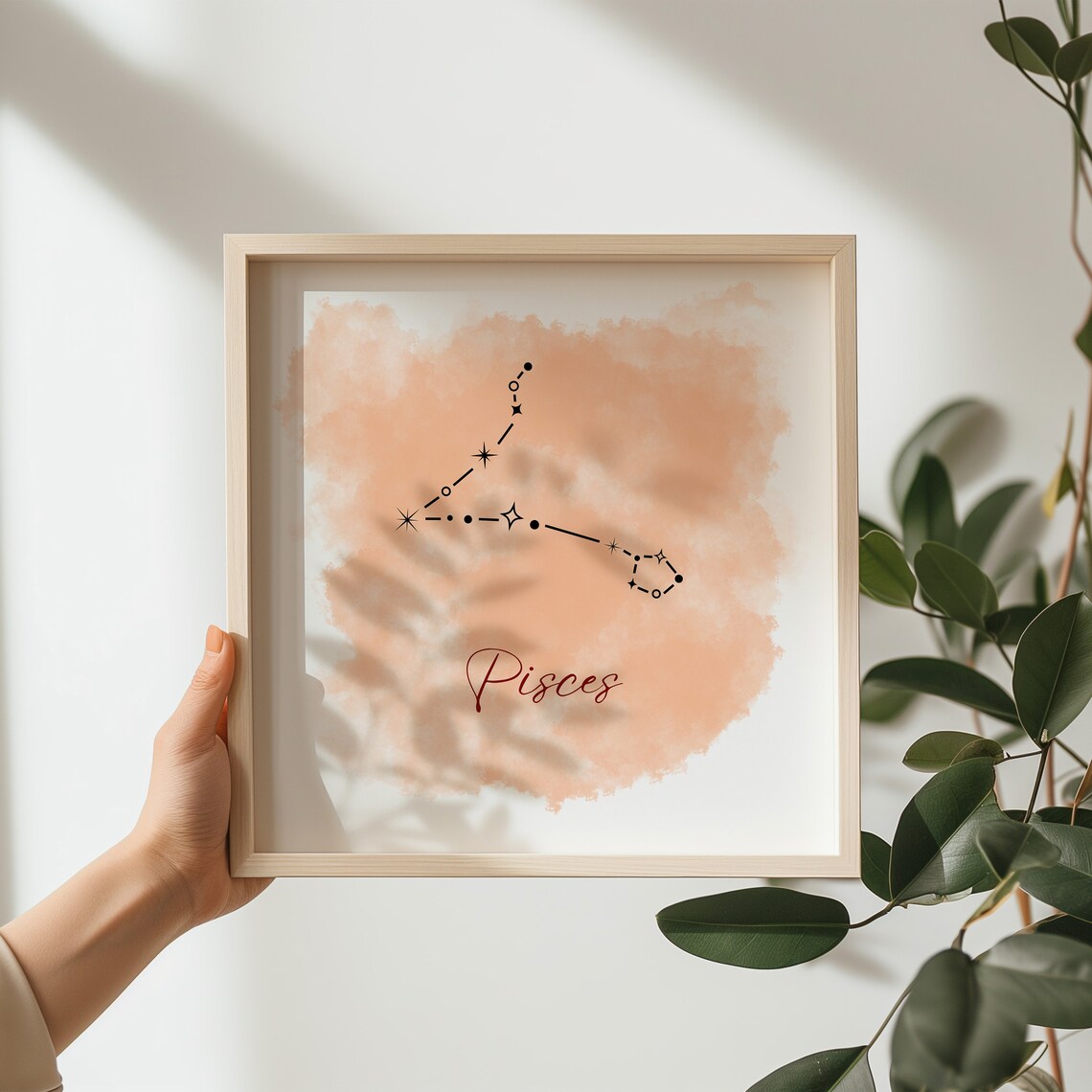 Pisces Constellation Zodiac Star Map Peach Watercolor Astrology Art Print - Image 3