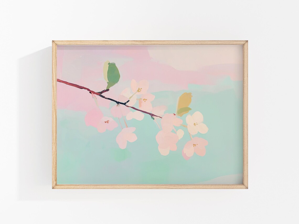Cherry Blossom Branch Pastel Pink Spring Floral Minimalist Art Poster