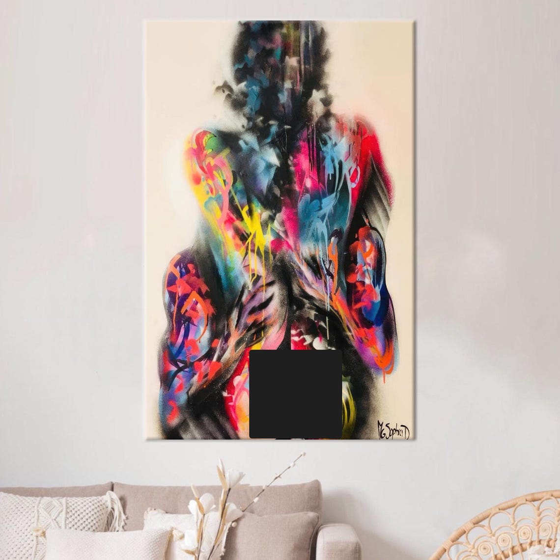 Vibrant Abstract Embracing Couple Graffiti Street Art Style Poster