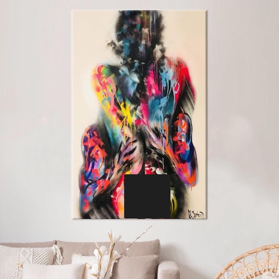 Vibrant Abstract Embracing Couple Graffiti Street Art Style Poster