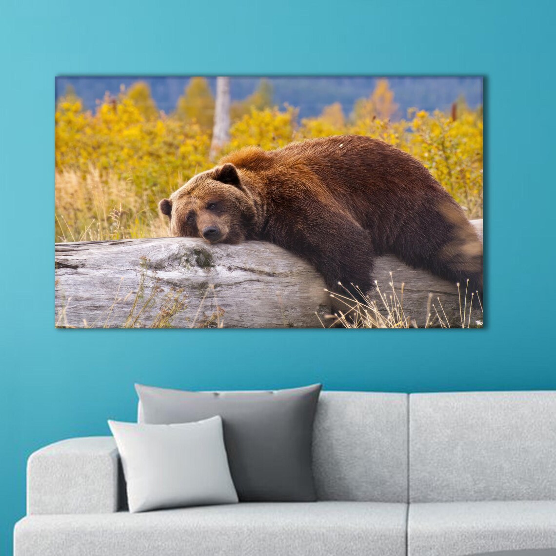 Lazy Bear Art Print, Funny Grizzly Cabin Decor