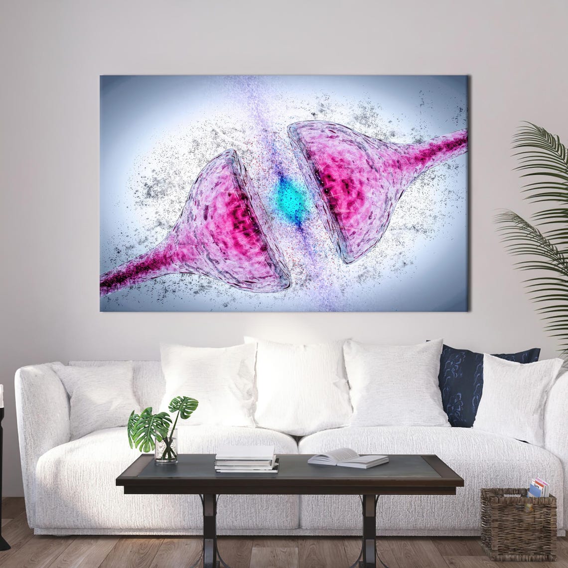Pink Brain Synapse Neuron Science Canvas Art Medical Office Print