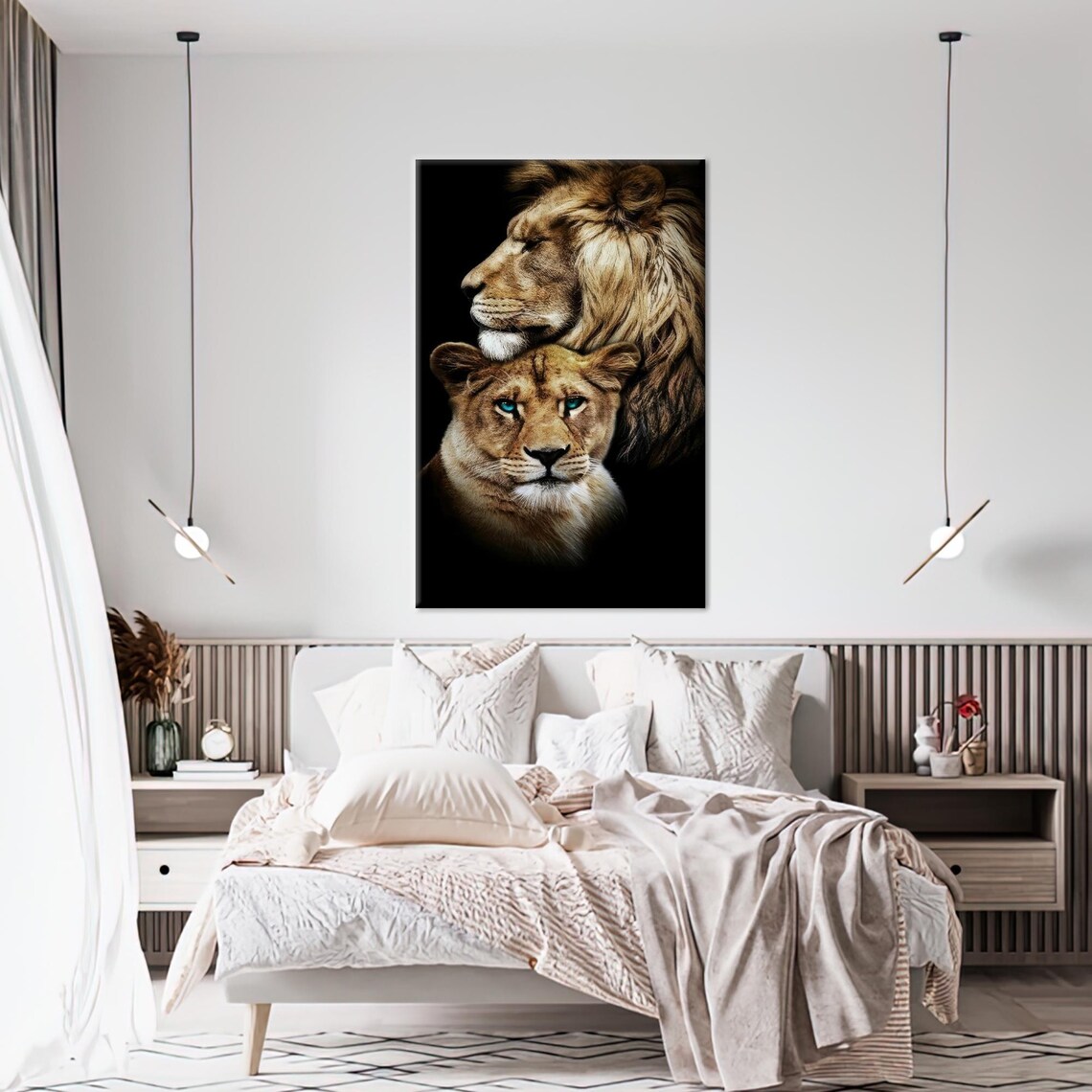 Lion and Lioness Couple Tender Dramatic Dark Wildlife Photo Poster