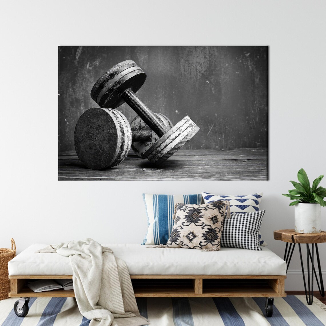 Vintage Dumbbells Black And White Photo Fitness Gym Wall Art Decor