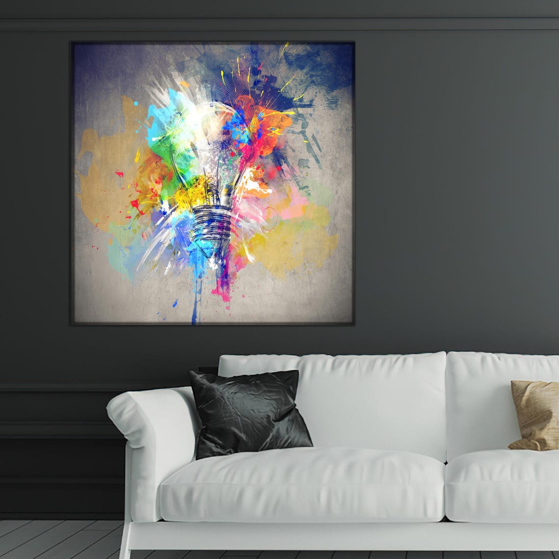 Colorful Light Bulb Graffiti Splash Modern Abstract Energy Wall Art
