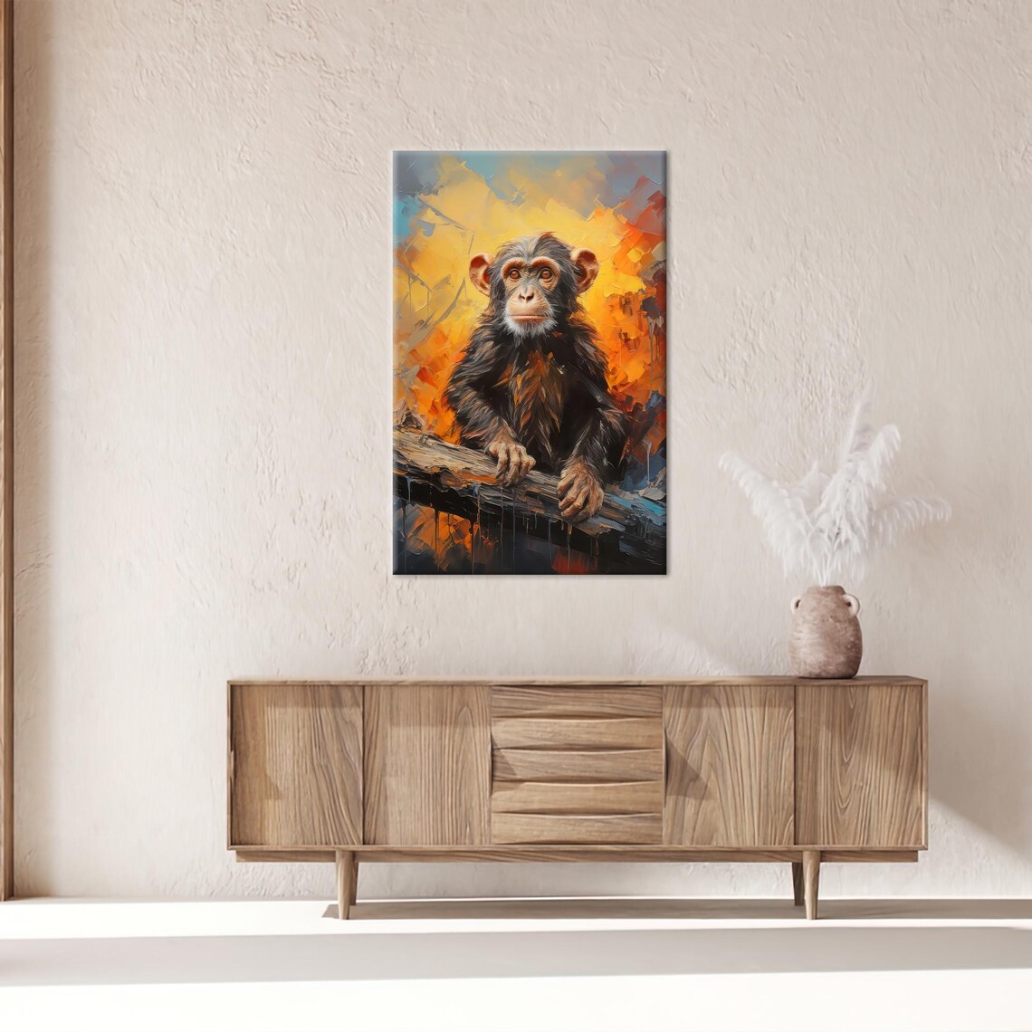 Chimpanzee Portrait Colorful Orange Abstract Jungle Wall Art