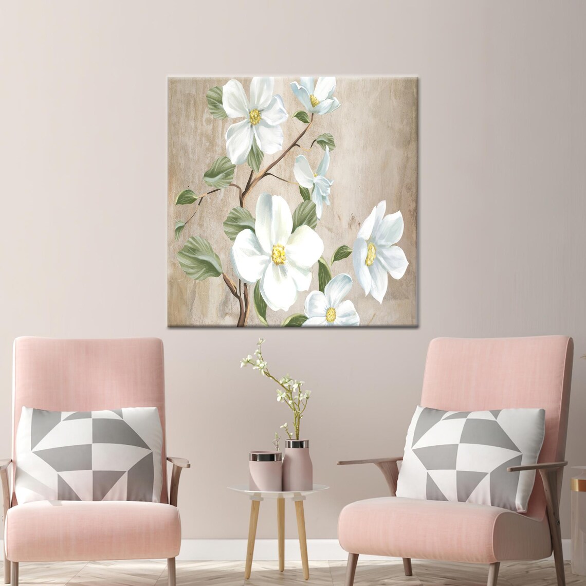 White Dogwood Blossoms Botanical Floral Canvas Wall Art Decor